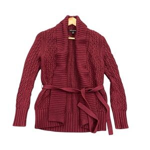 Banana Republic Maroon Textured Belted Cable XS Cardigan